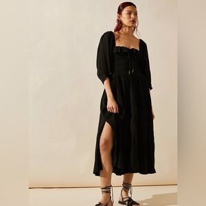 Free People Oasis Midi Dress Sz M in Black